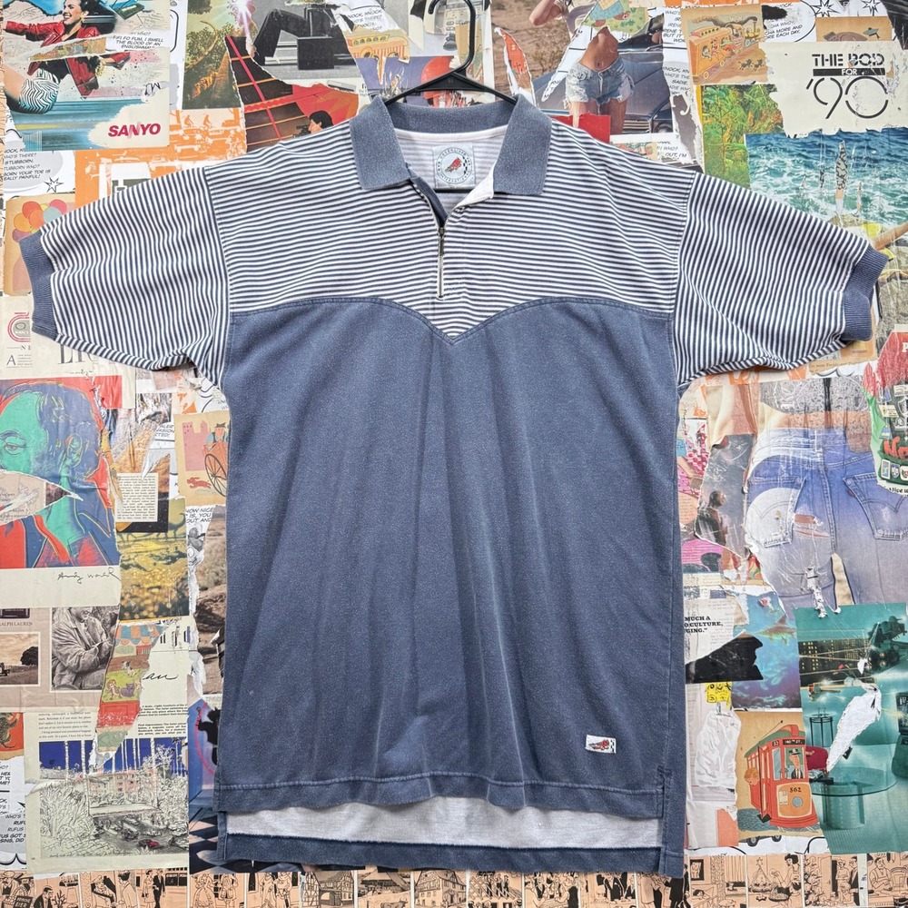 Greenline International‎ Striped Polo Shirt Mens Size Vintage 90s Golf Zip